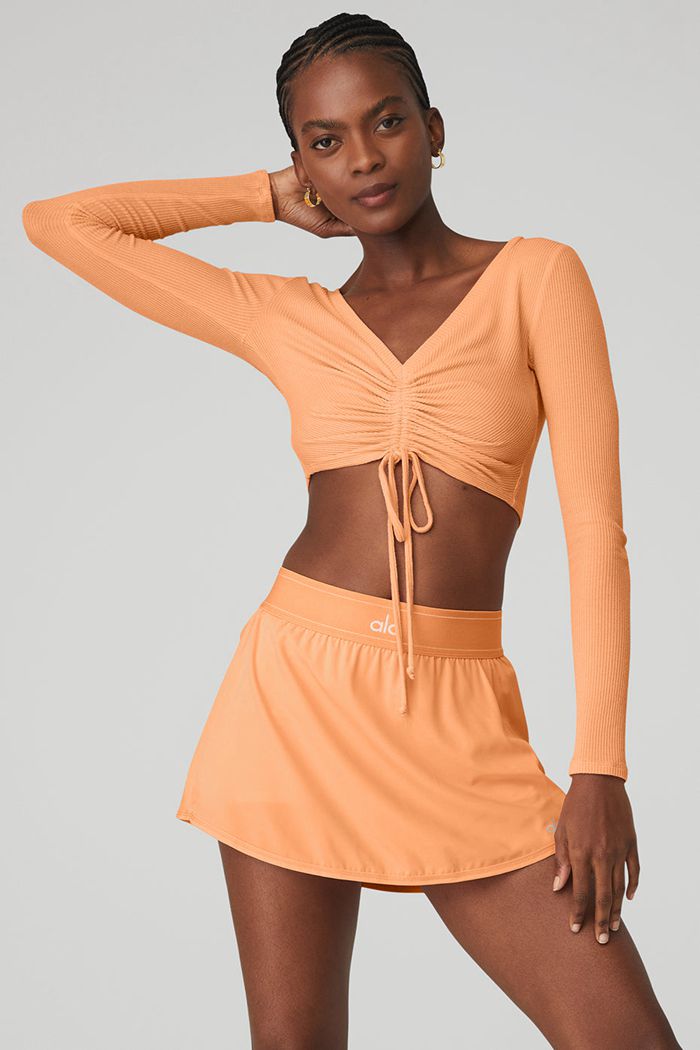 Alo Yoga Ribbed Cinch Cropped Women's Long Sleeve Orange | IYSZKPE-91