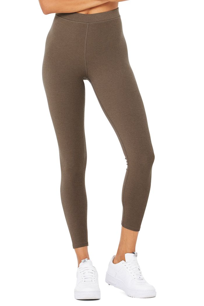 Alo Yoga Ribbed High-Waist 7/8 Blissful Women's Leggings Brown | NFEBUHJ-29