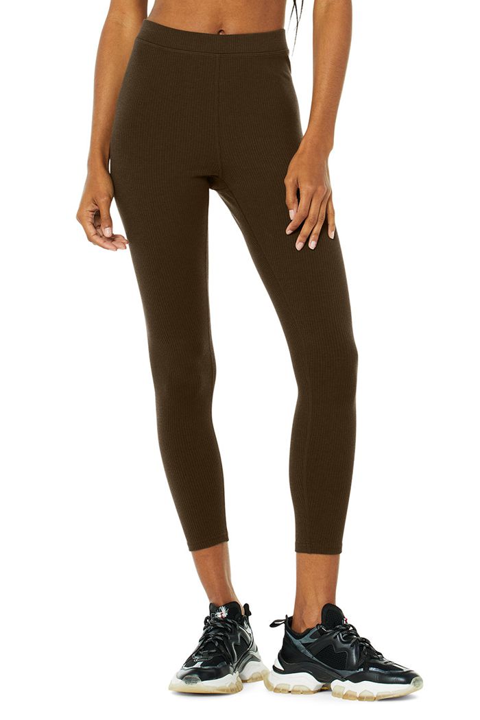 Alo Yoga Ribbed High-Waist 7/8 Blissful Women's Leggings Black | PREGALO-23