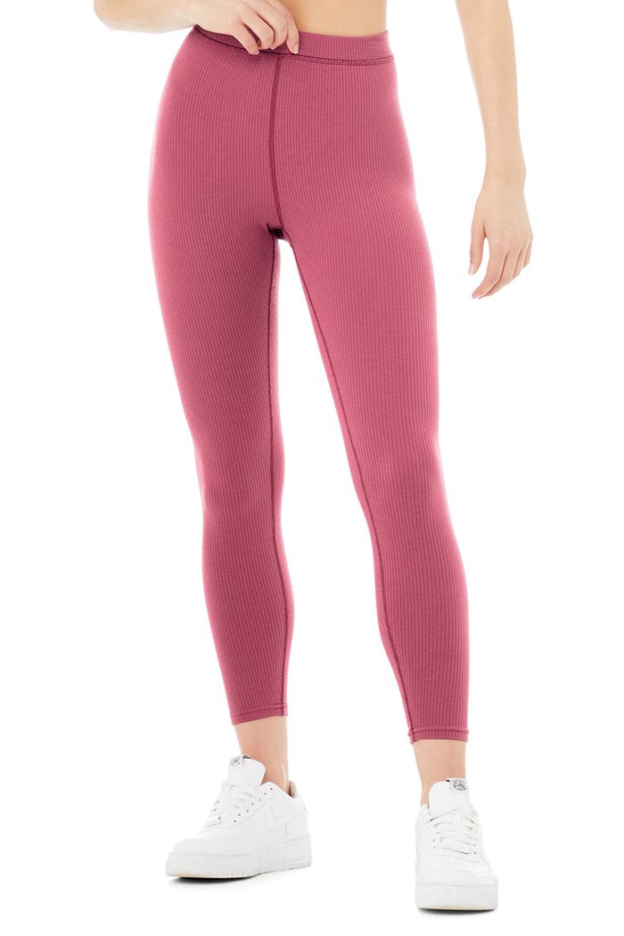 Alo Yoga Ribbed High-Waist 7/8 Blissful Women's Leggings Purple | TUKAOSQ-87