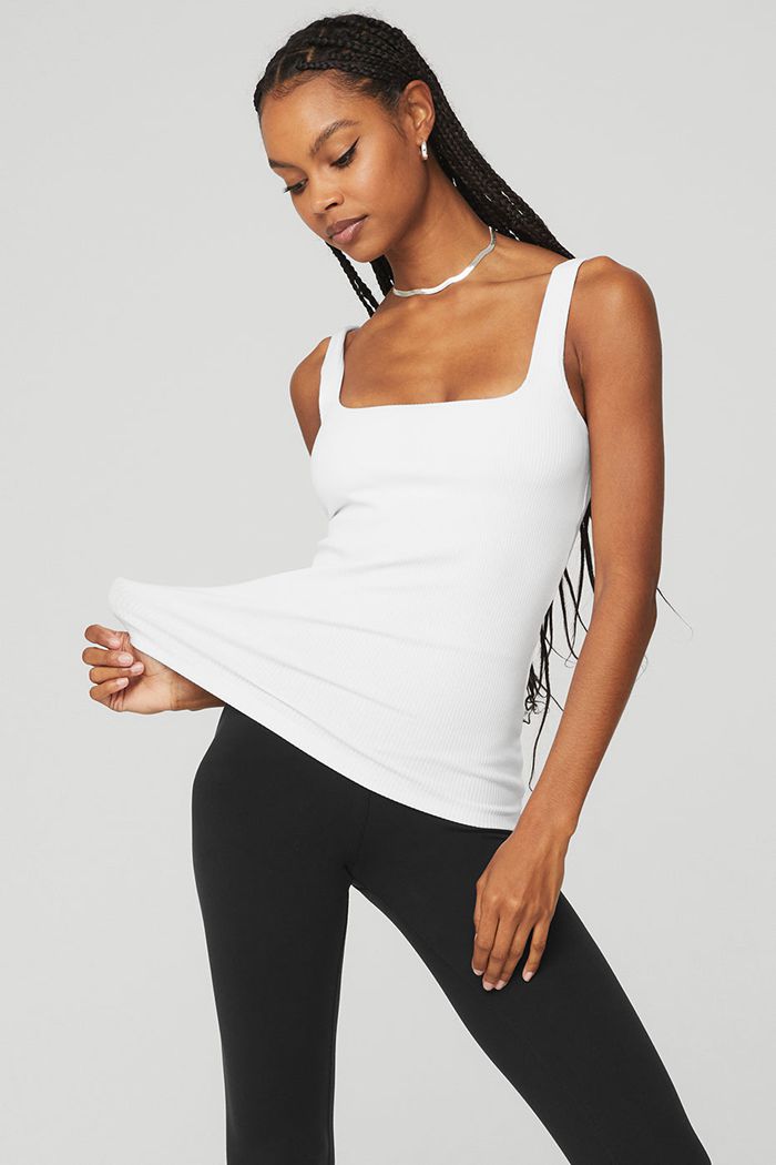 Alo Yoga Ribbed Minimalist Women's Tank Tops White | PQVAUIF-62