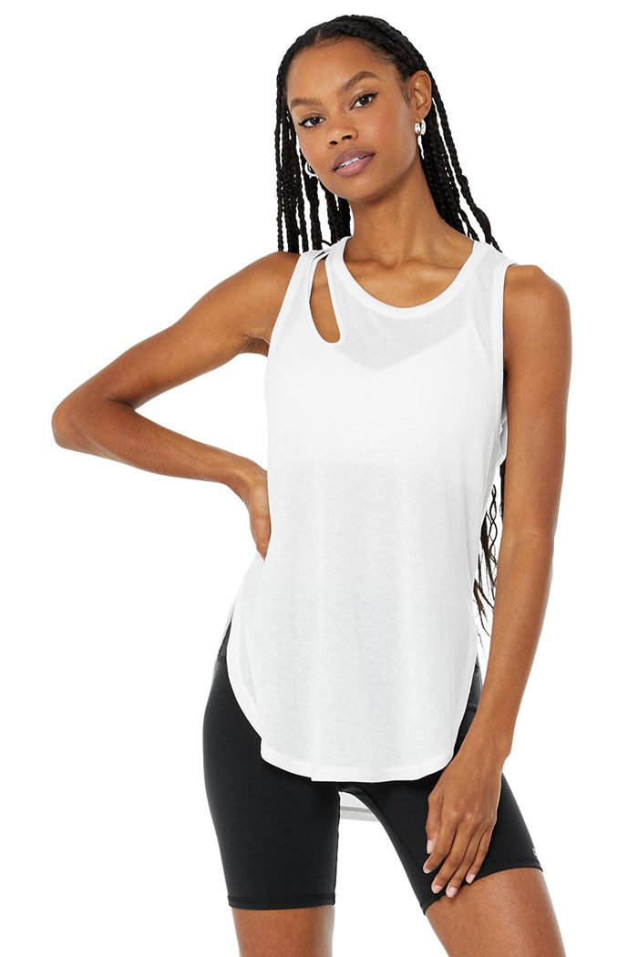 Alo Yoga Ribbed Peak Women's Tank Tops White | ADVBKYF-73