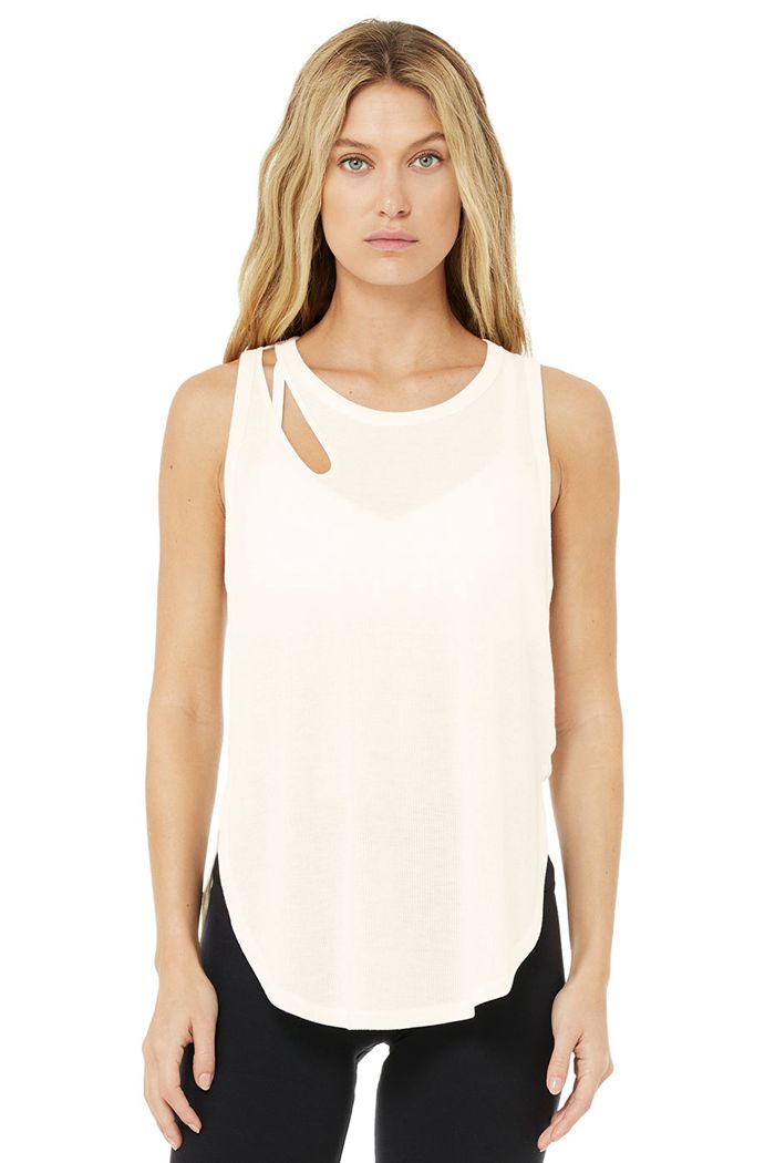 Alo Yoga Ribbed Peak Women's Tank Tops White | QHLFNSO-84