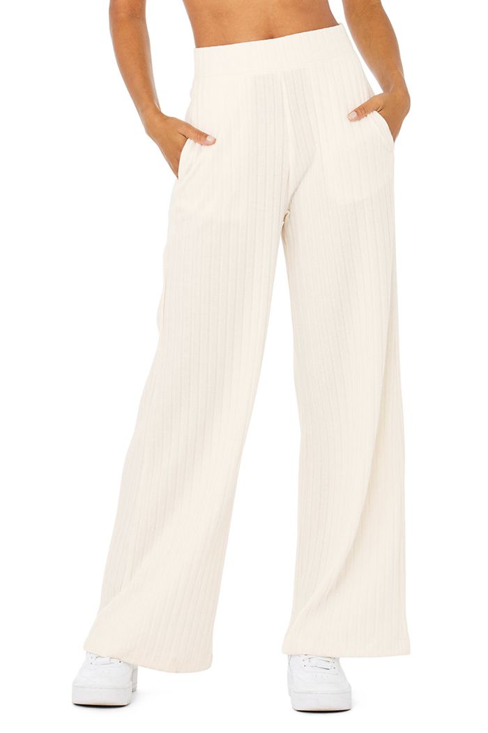 Alo Yoga Ribbed Take Comfort Wide Leg Women's Pants White | AGLOBJN-57