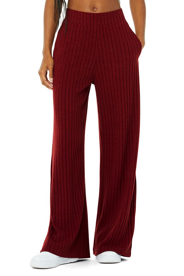 Alo Yoga Ribbed Take Comfort Wide Leg Women's Pants Red | UCRQGYA-43