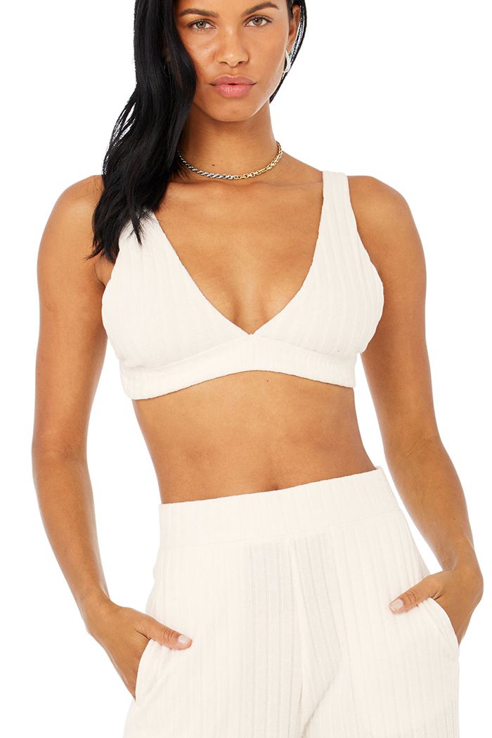 Alo Yoga Ribbed Take Comfort Women's Bras White | CDPLZMG-20