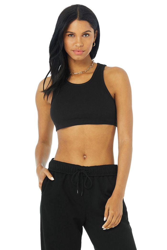 Alo Yoga Ribbed Vibe Women's Tank Tops Black | ECMZLUQ-60