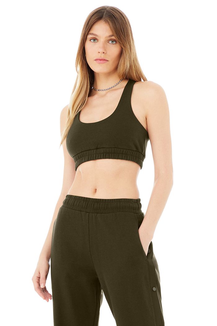 Alo Yoga Scoop Neck Sweatshirt Women's Bras Dark Olive | XZDPQAC-71