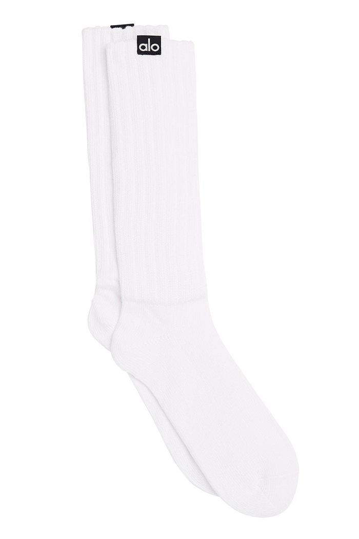 Alo Yoga Scrunch Women's Socks White | IUFSVJW-32