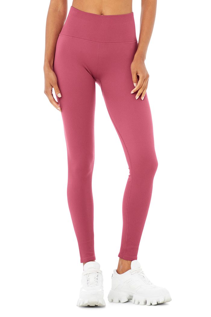 Alo Yoga Seamless High-Waist Ribbed Women's Leggings Purple | OVBQHEZ-42