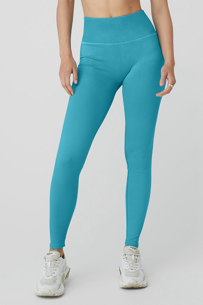 Alo Yoga Seamless High-Waist Ribbed Women's Leggings Blue | TGCULYK-35