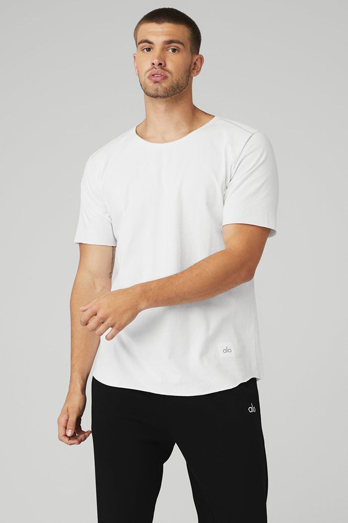 Alo Yoga Society Crewneck Tee Men's Short Sleeve White | CHNEZOG-87