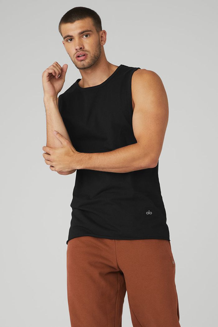 Alo Yoga Society Men's Tank Tops Black | FYDVNSO-23