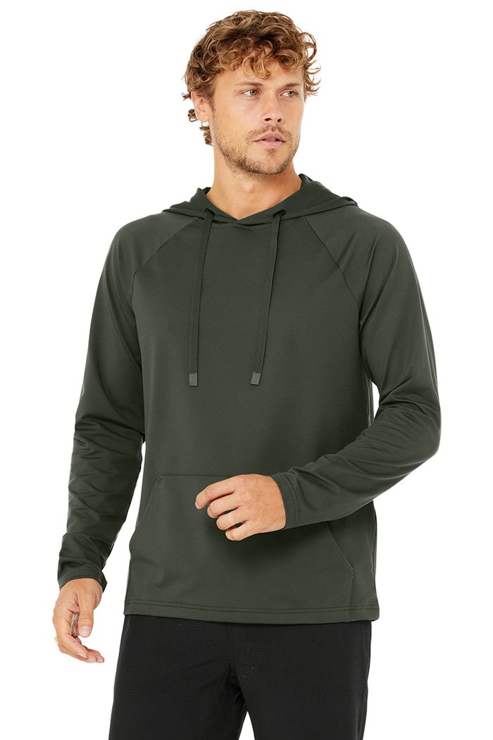 Alo Yoga The Conquer Men's Hoodie Dark Green | MPRTQUO-04