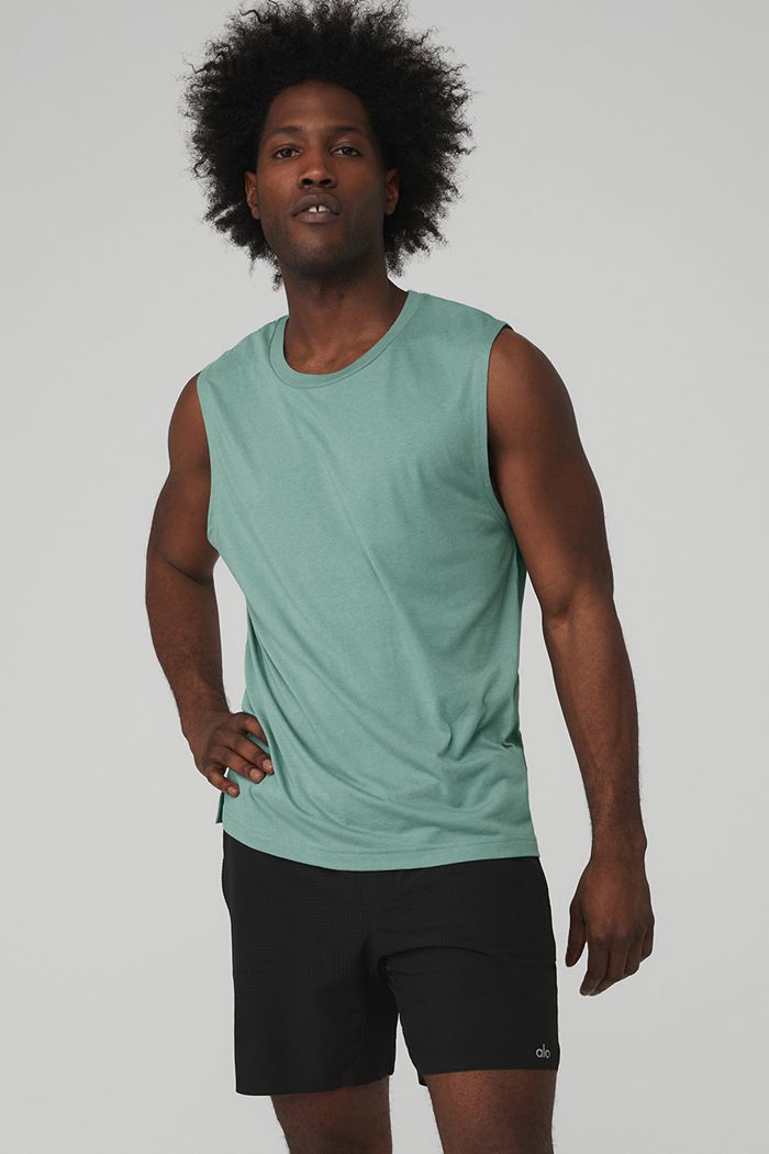 Alo Yoga The Triumph Muscle Men's Tank Tops Blue | GSOTJAB-79