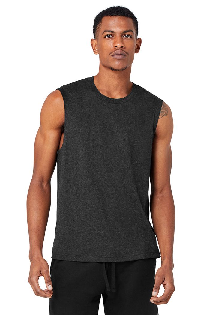 Alo Yoga The Triumph Muscle Men's Tank Tops Black | VHJWOPX-78