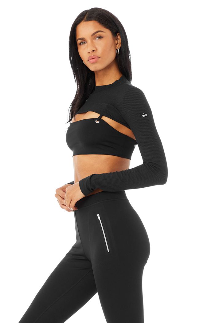 Alo Yoga Thrill Seeker Women's Long Sleeve Black | KGFLPZY-25