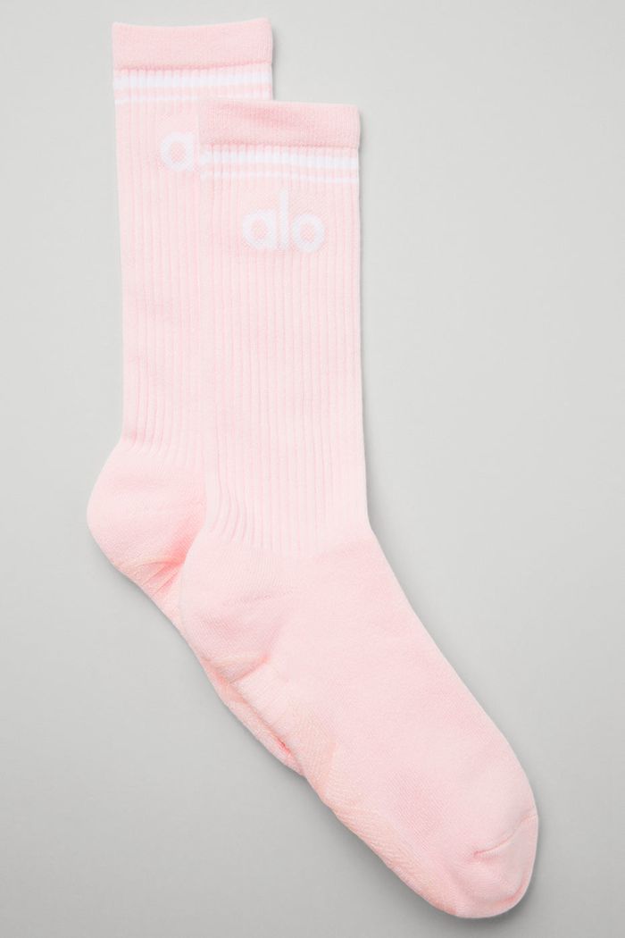 Alo Yoga Throwback Barre Women's Socks Pink White | QLWAUHJ-21