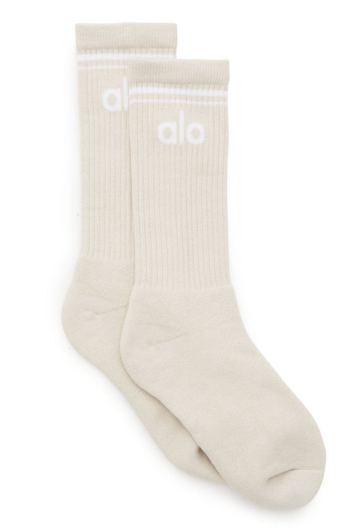 Alo Yoga Throwback Men's Socks Beige White | MSUPHGD-09