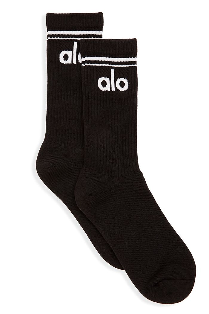 Alo Yoga Throwback Men's Socks Black White | EWDVUYT-06