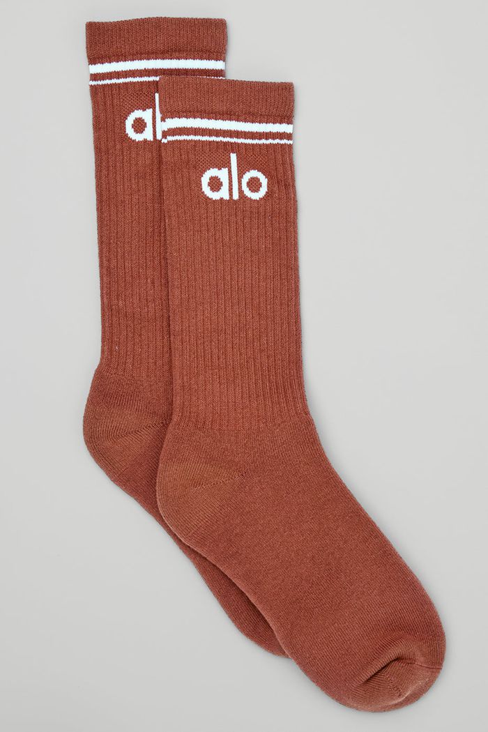 Alo Yoga Throwback Men's Socks Red White | DUVBEGS-61