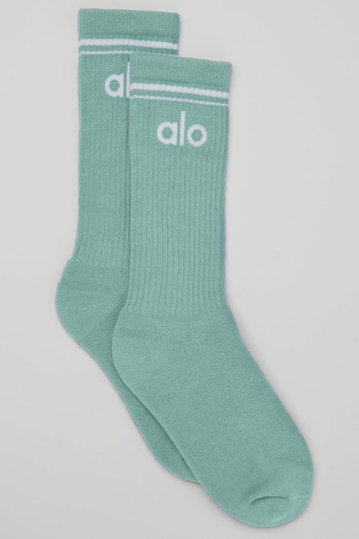 Alo Yoga Throwback Women's Socks Light Blue White | ROCHNVX-80