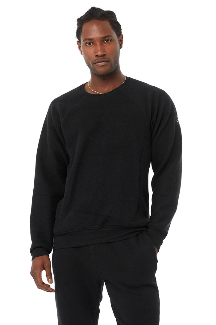 Alo Yoga Triumph Crew Neck Sweatshirt Men's Long Sleeve Black | MYOGTRV-13