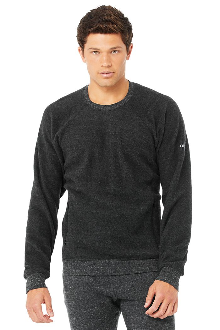 Alo Yoga Triumph Crew Neck Sweatshirt Men's Long Sleeve Grey Black | URWXTCY-51