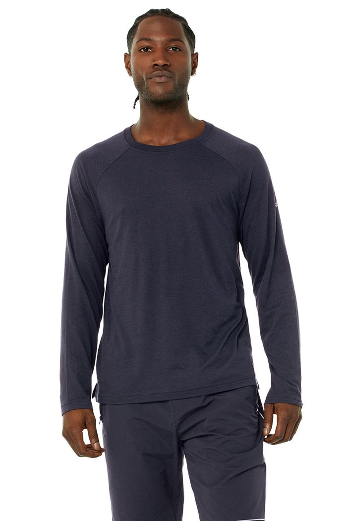 Alo Yoga Triumph Tee Men's Long Sleeve Black | MAOZTUJ-64