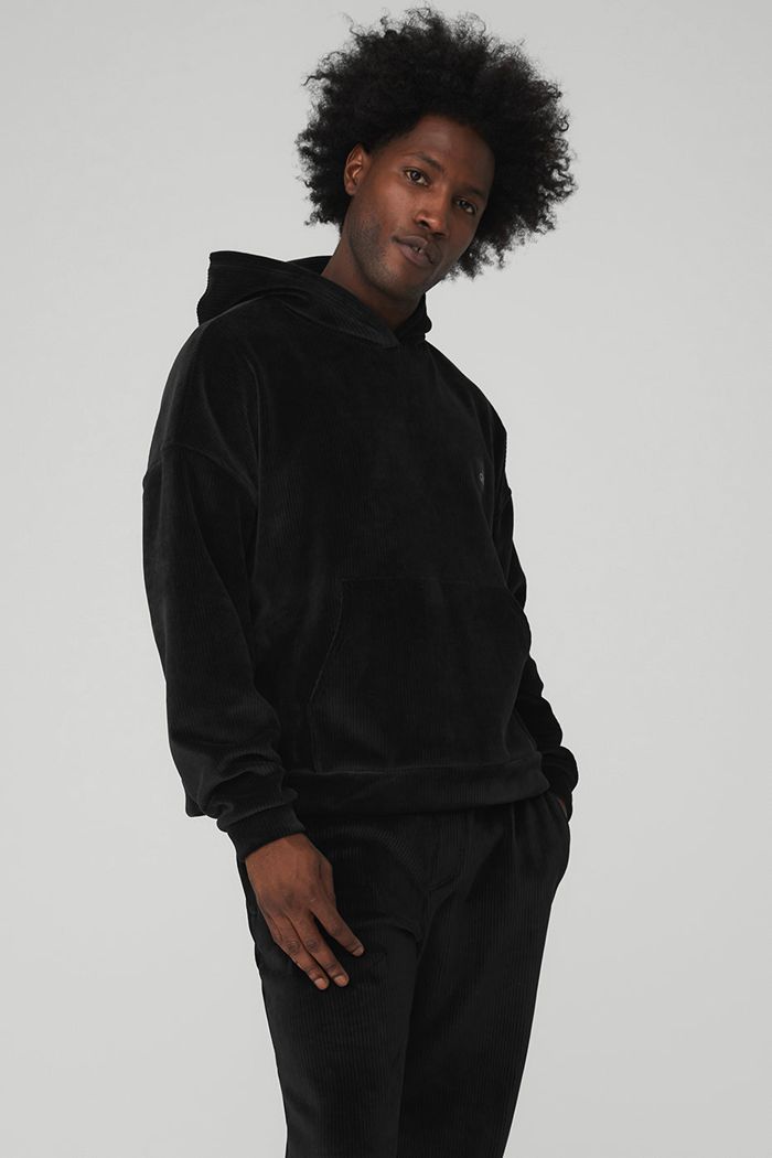 Alo Yoga Velour Baller Men's Hoodie Black | IVEZLKD-14