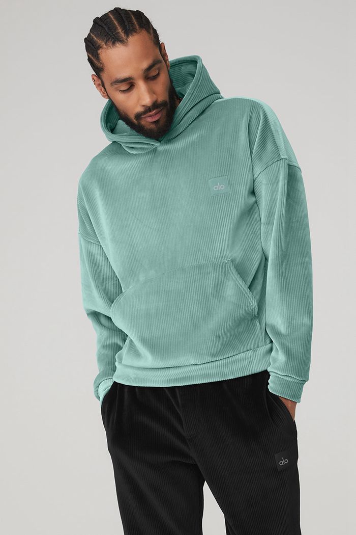 Alo Yoga Velour Baller Men's Hoodie Blue | QJRSFYH-89