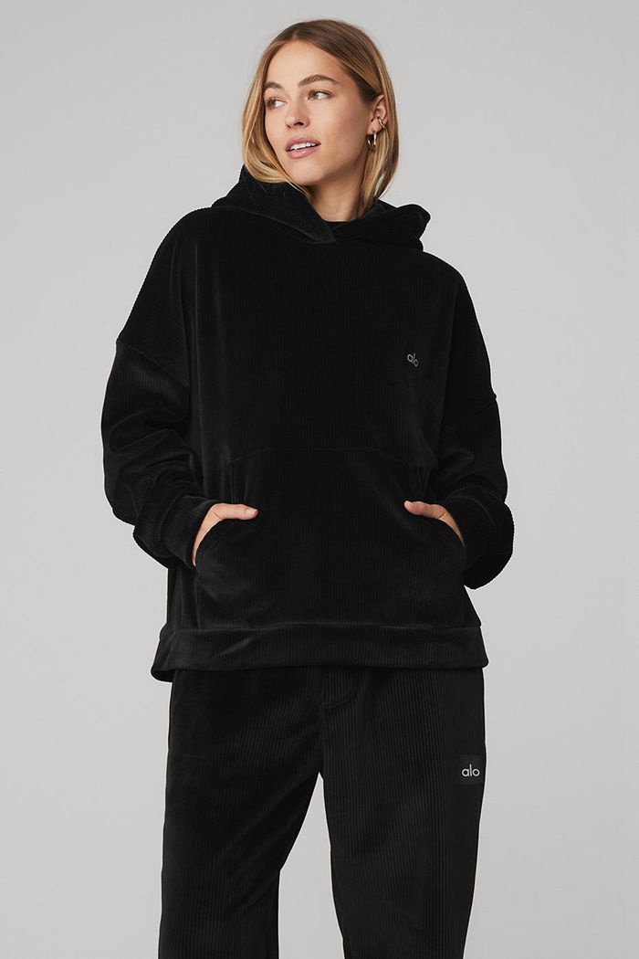 Alo Yoga Velour Baller Women's Hoodie Black | ANZFHDV-70