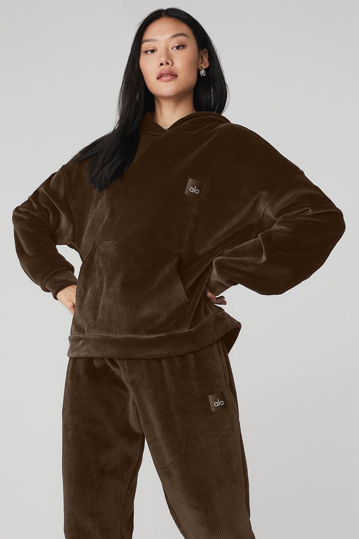 Alo Yoga Velour Baller Women's Hoodie Black | UHIVOLT-17