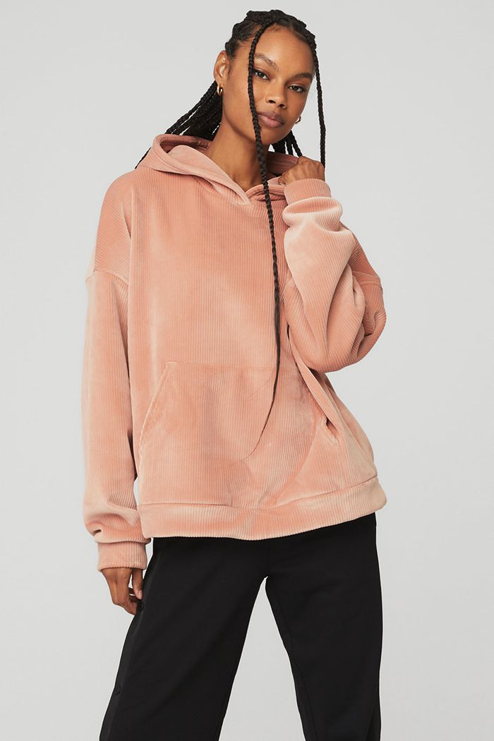 Alo Yoga Velour Baller Women's Hoodie Pink | BIEZHKS-80