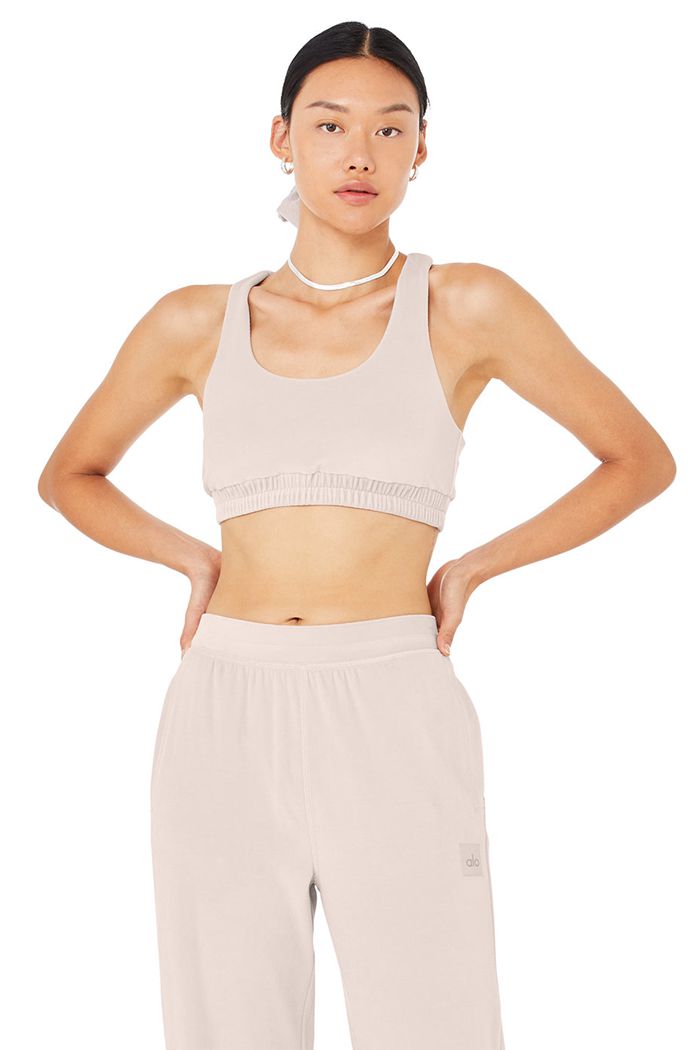 Alo Yoga Velour Glimmer Scoop Neck Women's Bras Pink | GMEXUON-43