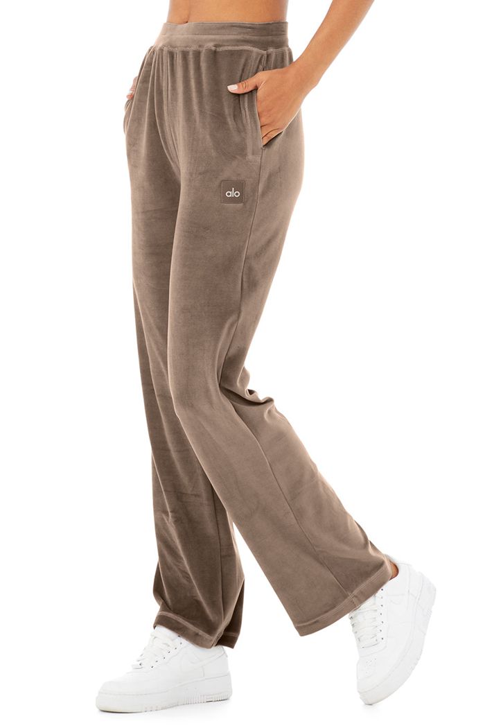 Alo Yoga Velour High-Waist Glimmer Wide Leg Women's Pants Brown | CTPRJYB-63