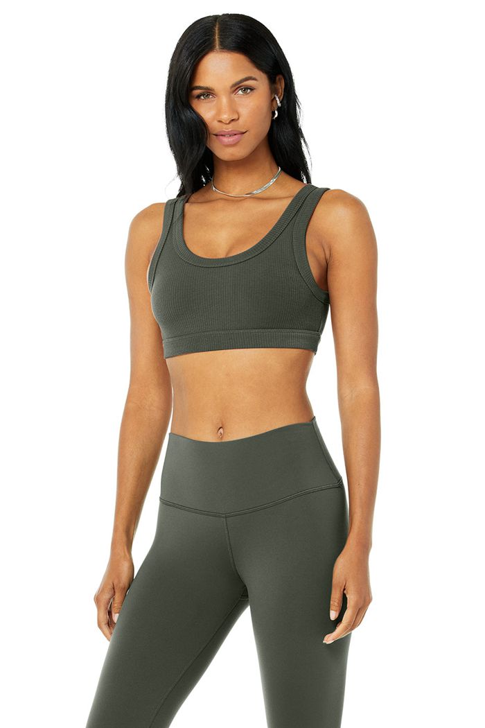 Alo Yoga Wellness Women's Bras Dark Green | IBOMXWA-19