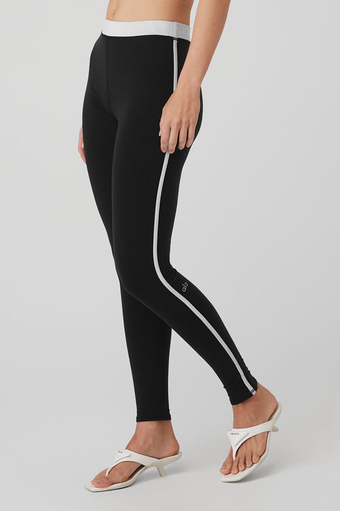 Alo Yoga Airbrush High-Waist Stream Lined Women's Leggings Black White | OCAEPHJ-28