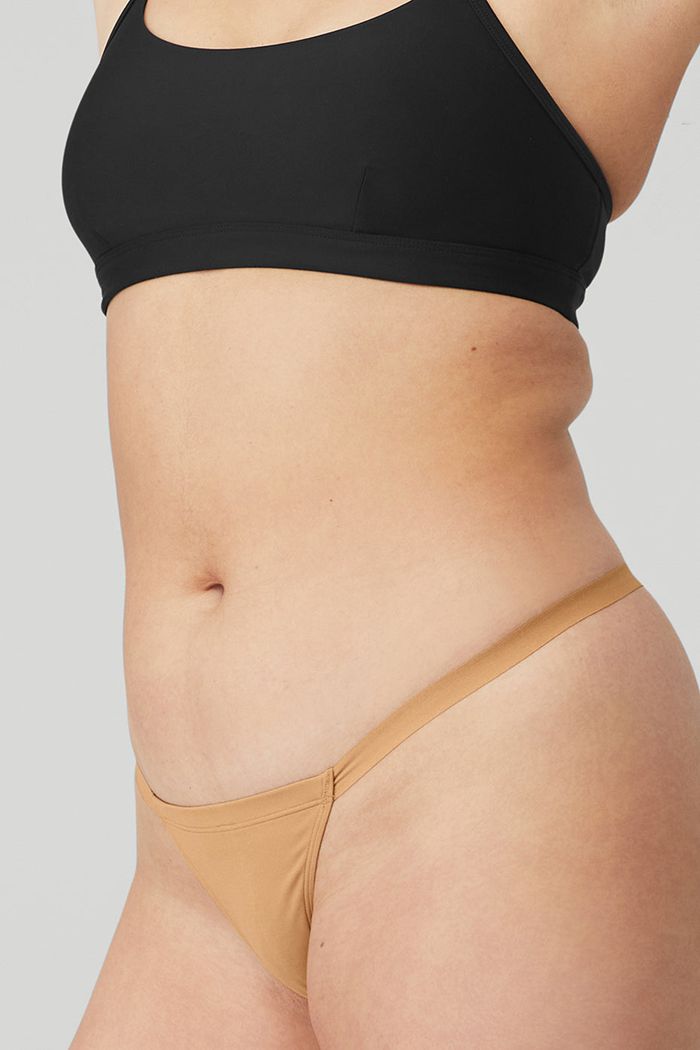 Alo Yoga Airbrush Invisible String Thong Women's Underwear Brown | CXSEQLI-86