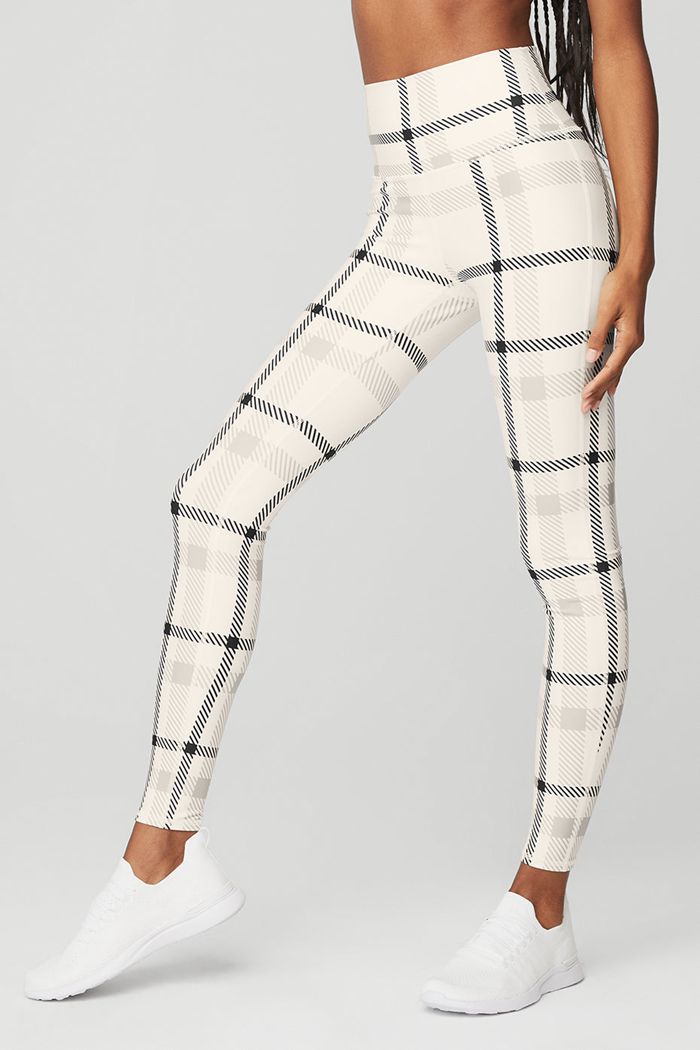 Alo Yoga Airlift High-Waist Magnified Plaid Women's Leggings White Black | ECAOQKT-73