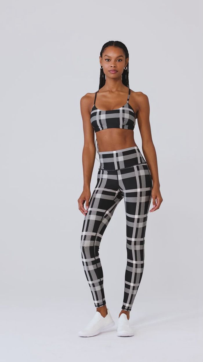 Alo Yoga Airlift High-Waist Magnified Plaid Women's Leggings White Black | ECAOQKT-73