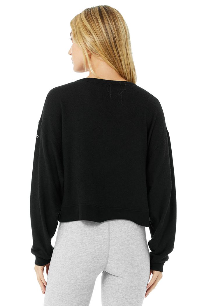 Alo Yoga Alolux Soho Crop Henley Women's Long Sleeve Black | YBJVXWE-26