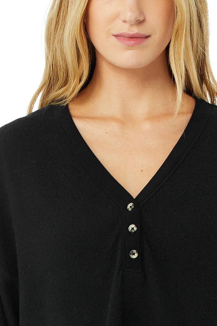 Alo Yoga Alolux Soho Crop Henley Women's Long Sleeve Black | YBJVXWE-26