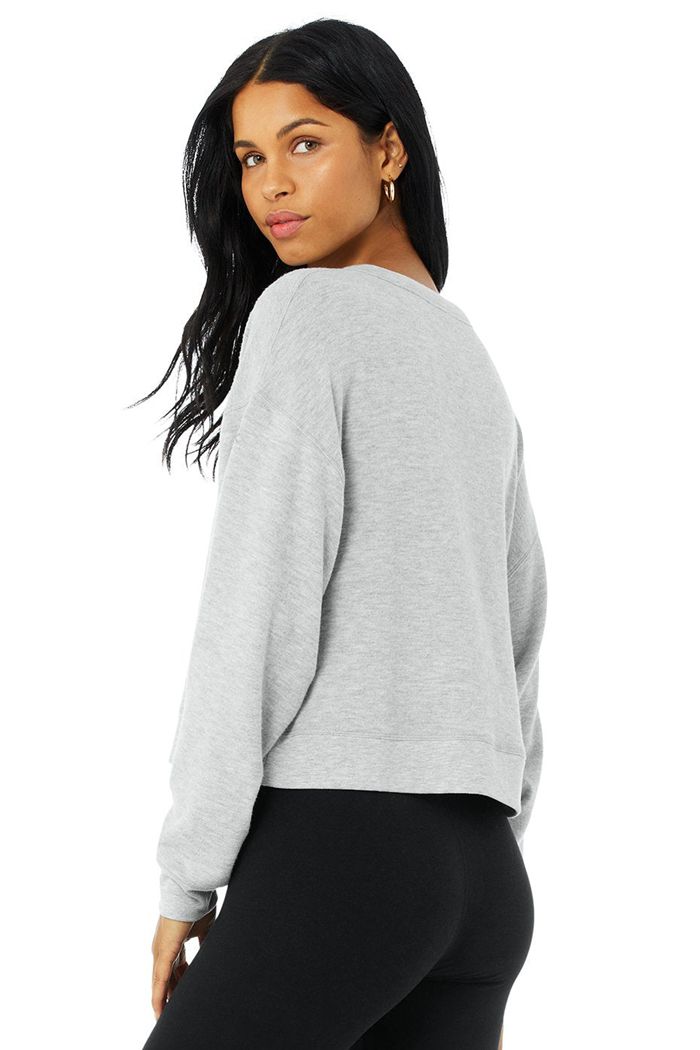 Alo Yoga Alolux Soho Crop Henley Women's Long Sleeve Grey | YDNPSML-96