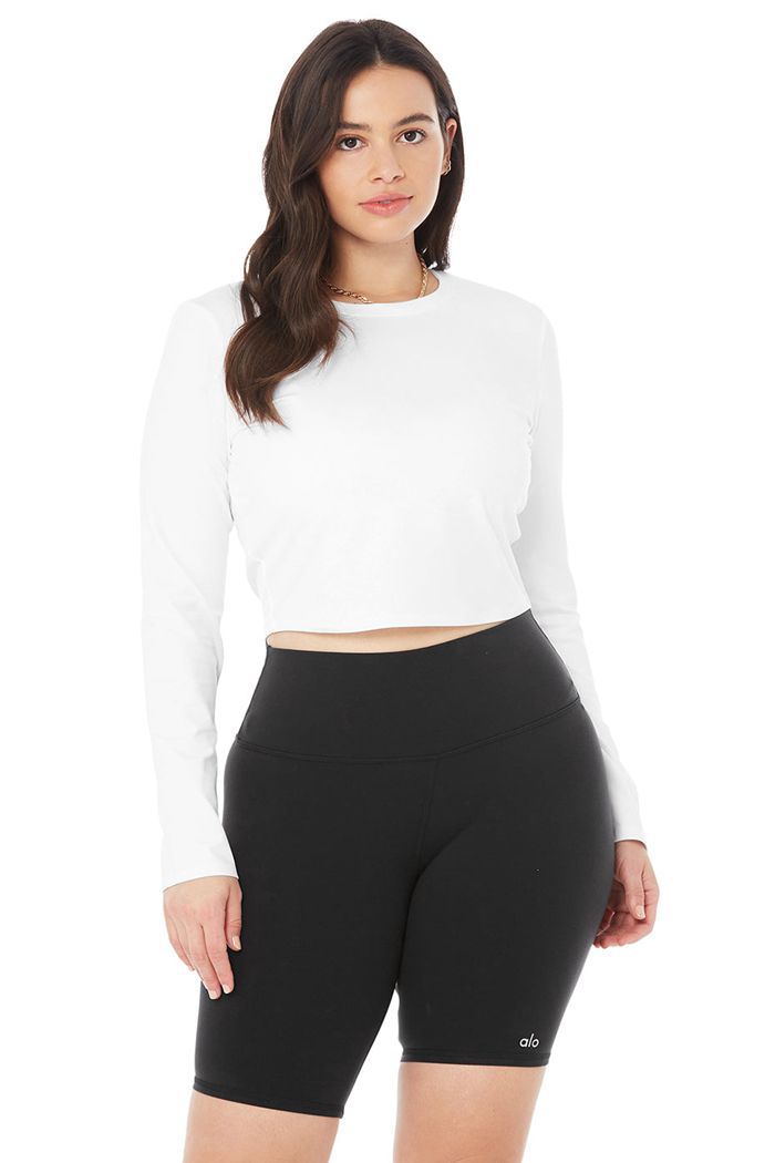 Alo Yoga Alosoft Crop Finesse Women's Long Sleeve White | ADGURVI-21