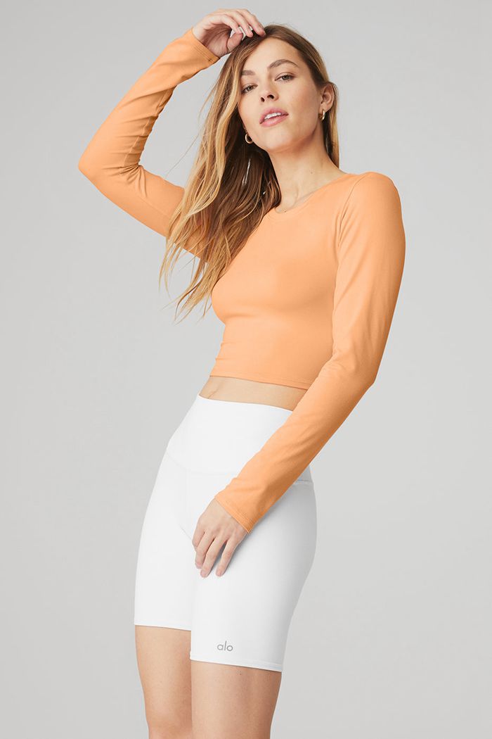 Alo Yoga Alosoft Crop Finesse Women's Long Sleeve Orange | JXWYPZC-49