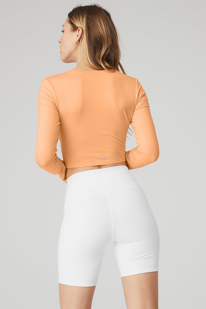 Alo Yoga Alosoft Crop Finesse Women's Long Sleeve Orange | JXWYPZC-49