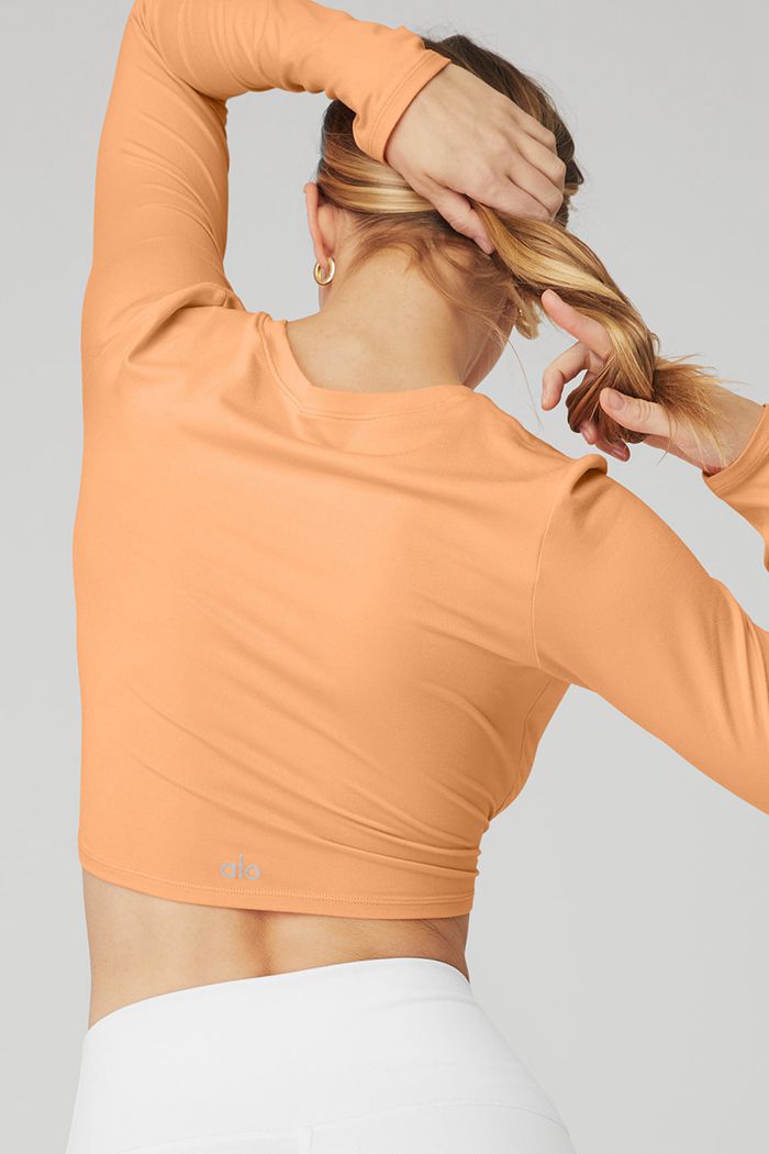 Alo Yoga Alosoft Crop Finesse Women's Long Sleeve Orange | JXWYPZC-49