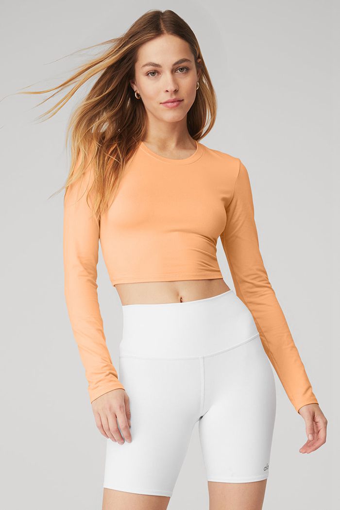 Alo Yoga Alosoft Crop Finesse Women\'s Long Sleeve Orange | JXWYPZC-49