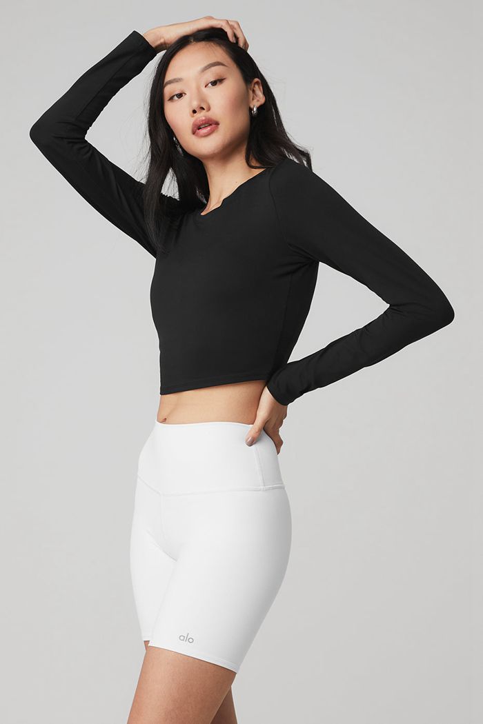 Alo Yoga Alosoft Crop Finesse Women's Long Sleeve Black | LFDNQWA-37